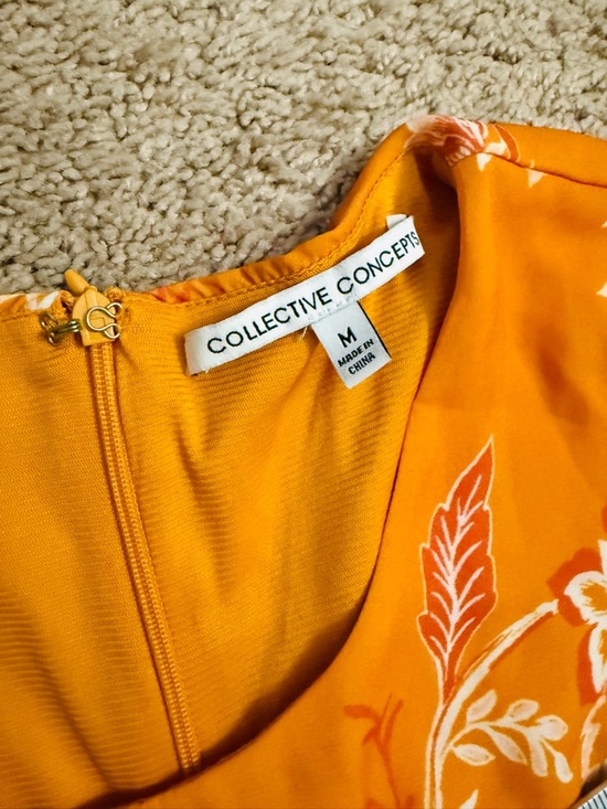 Collective Concepts Floral Midi Dress Women size Medium Orange Cutout Ring Dress - Picture 5 of 12